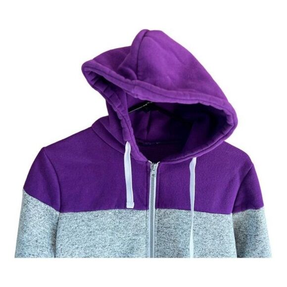 Colorblock Hoodie Hooded Sweatshirt Zip-Up Jersey Fleece Jacket Purple Sz Small - Picture 7 of 14